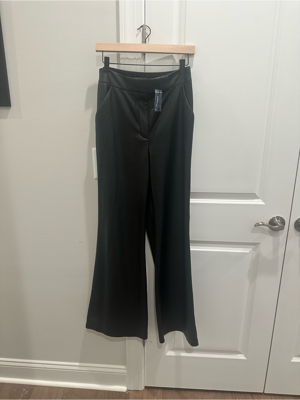 Express Black Faux Leather Boot Cut and Flare Ponte Trousers